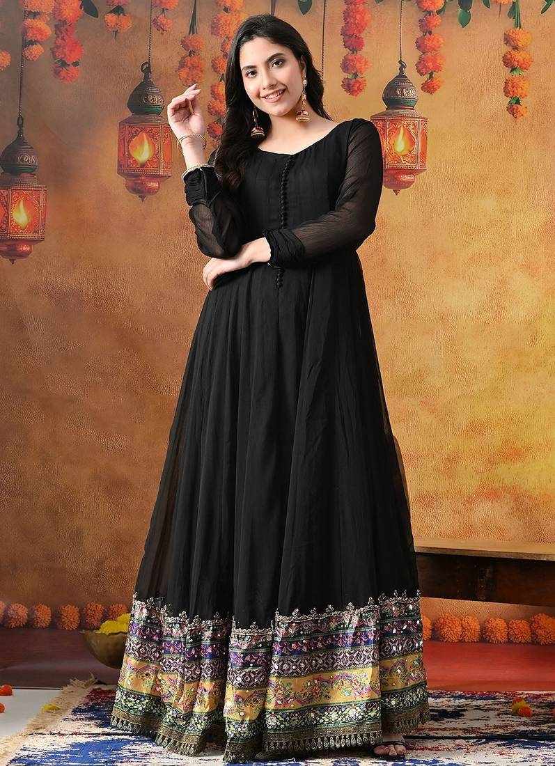 Black chiffon plain anarkali