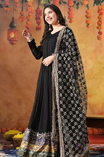 Black chiffon plain anarkali
