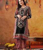 Black chinon embroidered kurta set