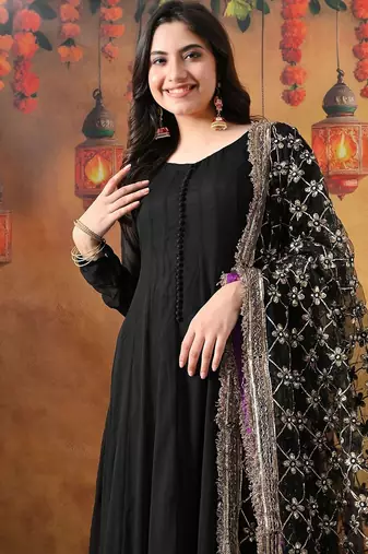 Black chiffon plain anarkali