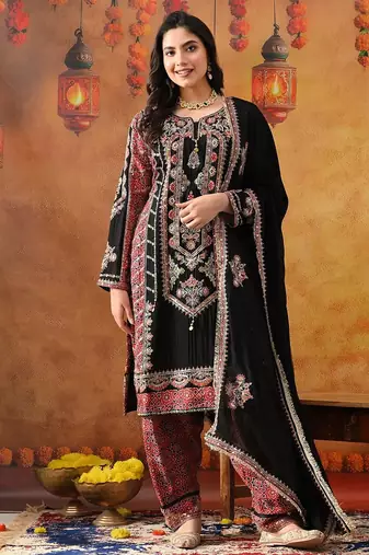 Black chinon embroidered kurta set
