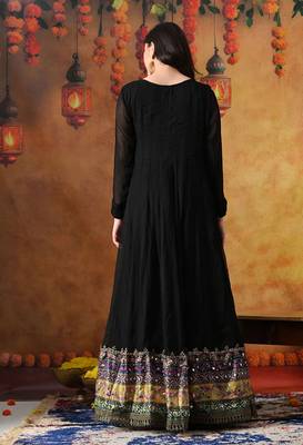 Black chiffon plain anarkali 5