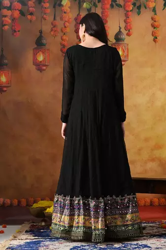 Black chiffon plain anarkali