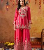 Hot pink chinon embroidered sharara set