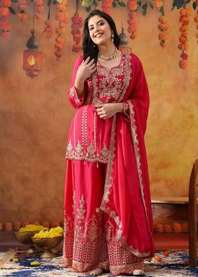 Hot pink chinon embroidered sharara set 2