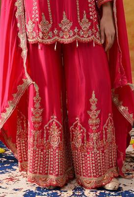 Hot pink chinon embroidered sharara set 3