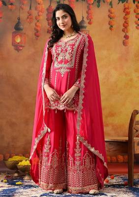 Hot pink chinon embroidered sharara set 4