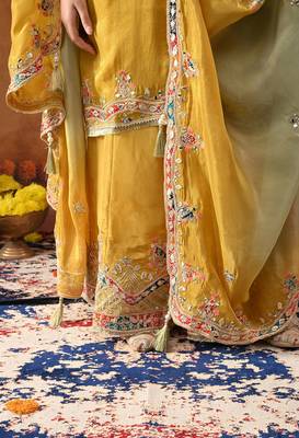 Yellow crepe embroidered sharara set 3