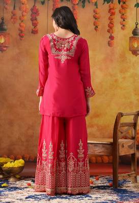 Hot pink chinon embroidered sharara set 5