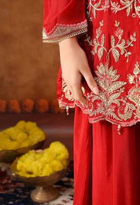 Reddish maroon chinon embroidered sharara set 3