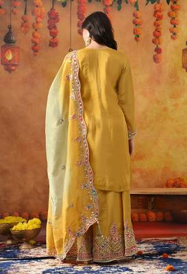 Yellow crepe embroidered sharara set 5