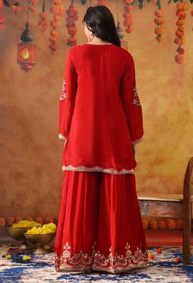 Reddish maroon chinon embroidered sharara set 5