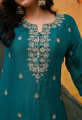 Dark blueish green chinon embroidered sharara set 4