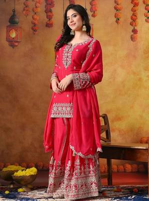 Hot pink chinon embroidered sharara set 2