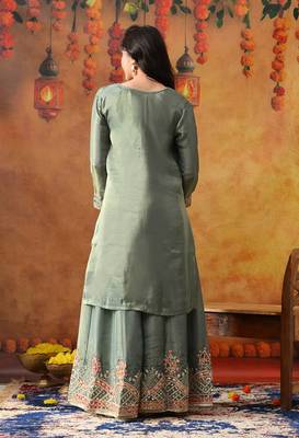 Mint green crepe embroidered sharara set 5