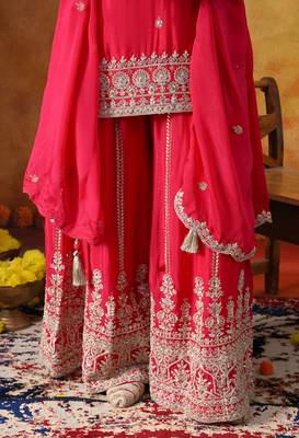 Hot pink chinon embroidered sharara set 3