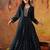 Navy blue silk woven anarkali