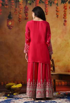 Hot pink chinon embroidered sharara set 5