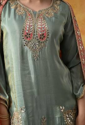 Light blue tissue crepe embroidered sharara set 3