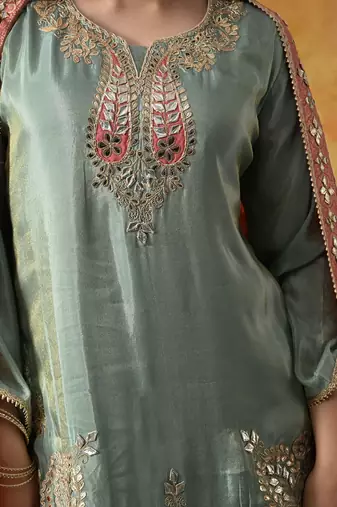 Light blue tissue crepe embroidered sharara set