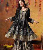 Black crepe embroidered gharara set