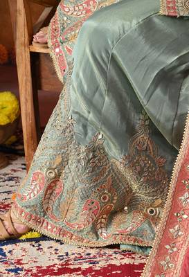 Light blue tissue crepe embroidered sharara set 4