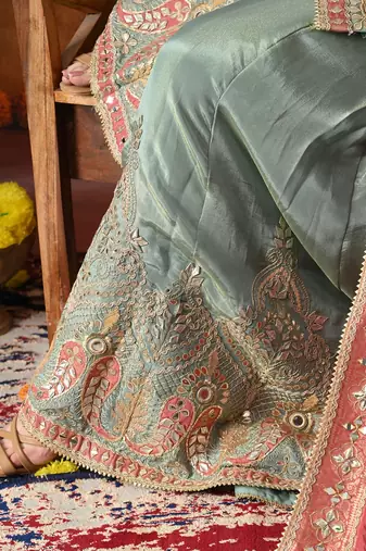 Light blue tissue crepe embroidered sharara set