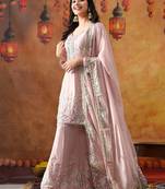 Light pink chinon embroidered sharara set