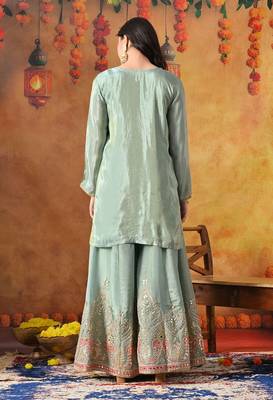 Light blue tissue crepe embroidered sharara set 5