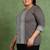 plus size women’s cotton printed top asymmetric round neck, 3/4 sleeves (grey)