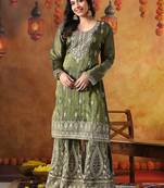 Green tissue crepe embroidered gharara set