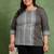 plus size women’s cotton printed top asymmetric round neck, 3/4 sleeves (grey)