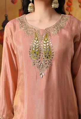 Peach tissue crepe embroidered sharara set 3