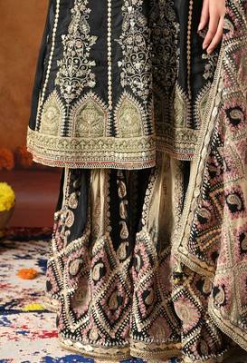 Black crepe embroidered gharara set 3