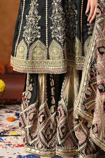 Black crepe embroidered gharara set