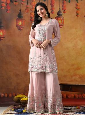 Light pink chinon embroidered sharara set 2