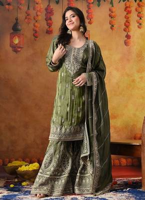 Green tissue crepe embroidered gharara set 2
