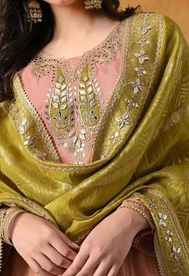 Peach tissue crepe embroidered sharara set 4