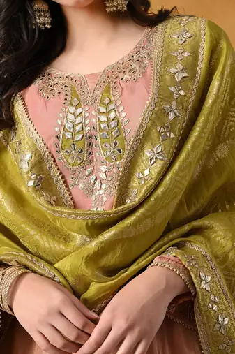 Peach tissue crepe embroidered sharara set