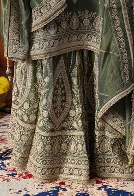 Green tissue crepe embroidered gharara set 3