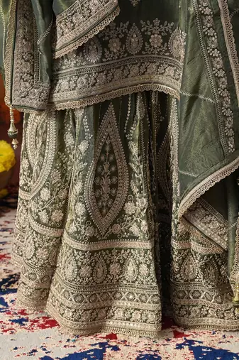 Green tissue crepe embroidered gharara set