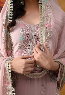 Light pink chinon embroidered sharara set 4