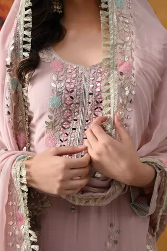 Light pink chinon embroidered sharara set