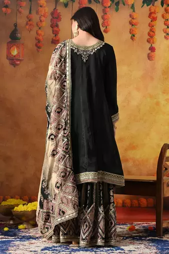 Black crepe embroidered gharara set