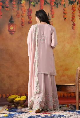 Light pink chinon embroidered sharara set 5