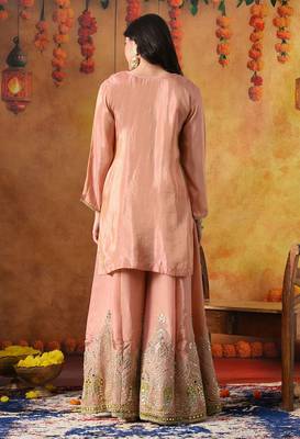 Peach tissue crepe embroidered sharara set 5