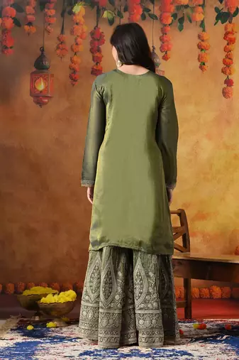 Green tissue crepe embroidered gharara set