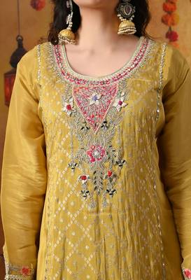Yellow crepe embroidered sharara set 3