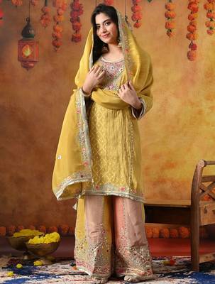 Yellow crepe embroidered sharara set 4