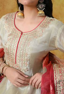 Golden cream tissue crepe embroidered sharara set 3